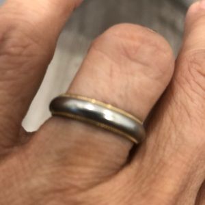 silver and gold trim wedding band 18k GE